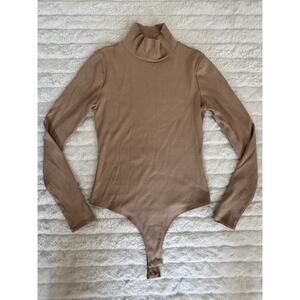 Lulus Beige Long Sleeve One Piece Bodysuit Women's Size M Solid Opaque